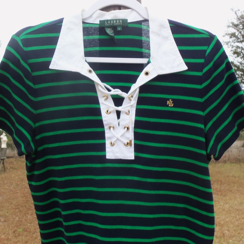 Ralph Lauren  lace up knit top Large Tennis Golf Boating
